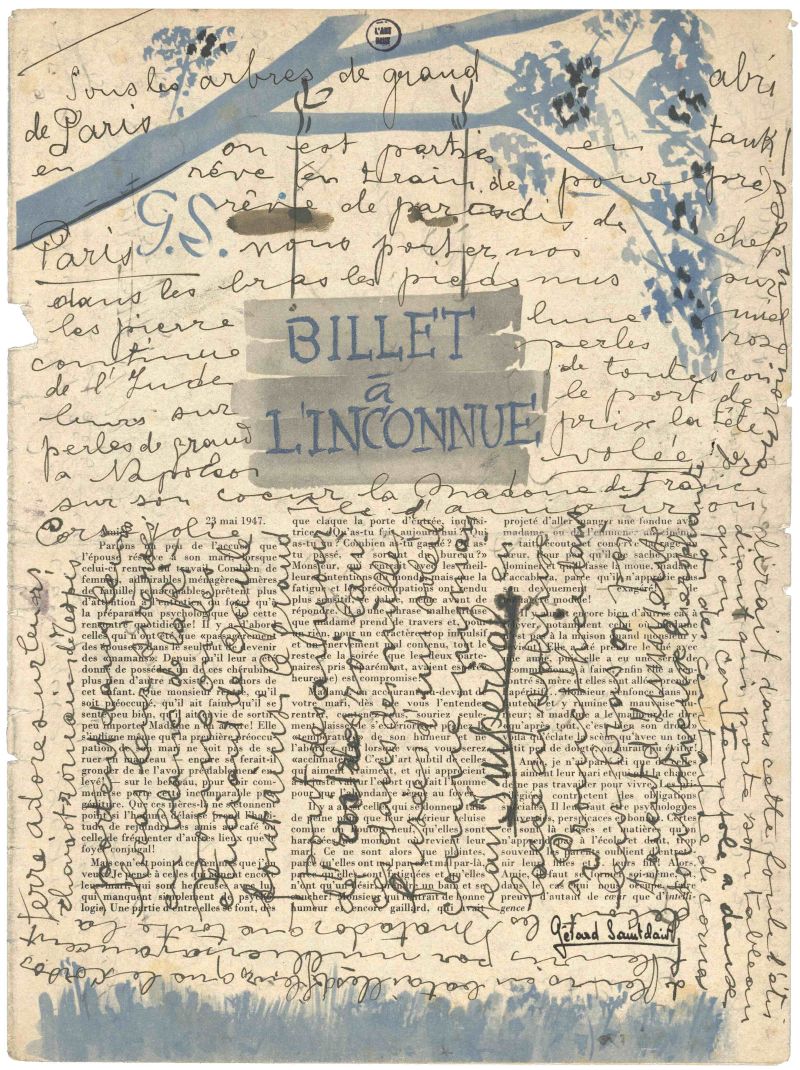 Aloïse Corbaz, [Billet à l’inconnue], After 1947, Ink on paper, 32 x 23,5 cm© Collection de l’Art Brut, LausannePhoto : Claude Bornand, Atelier denumérisation – Ville de Lausanne