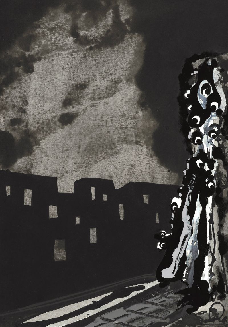 Illustration pour 1984, George Orwell, Galaxia Gutenberg, gouache, peinture laque, lavis et encre de Chine sur papier, Barcelone, 1998 © Succession Antonio Saura