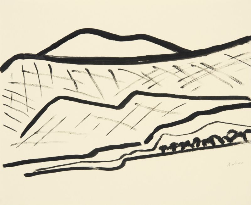 Montagne 2, 2015, encre de Chine sur papier © Etel Adnan | Courtesy Galerie Lelong & Co